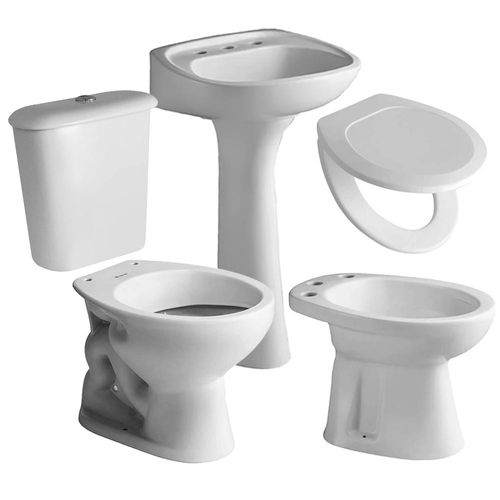 Combo Baño Andina Ferrum Juego Loza 5 Piezas Blanco + Tapa Asiento Traful