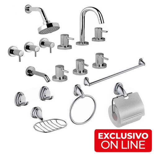 Juego de Griferías para Baño Estalgrif Maverick Cromo + Acc 6 Piezas