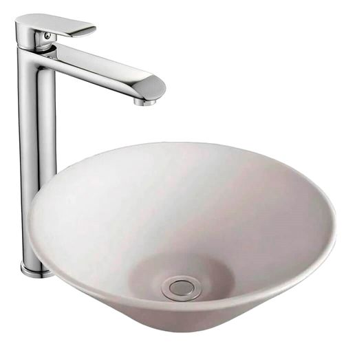 Bacha de Apoyar Blanca Aqualia Cónica AQ2113-W + Griferia Monocomando Aqualia Metalica