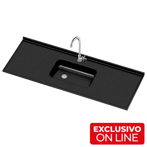 Mesada MS 1,60x60 Bacha Simple Centro Negra Durafort + Griferia